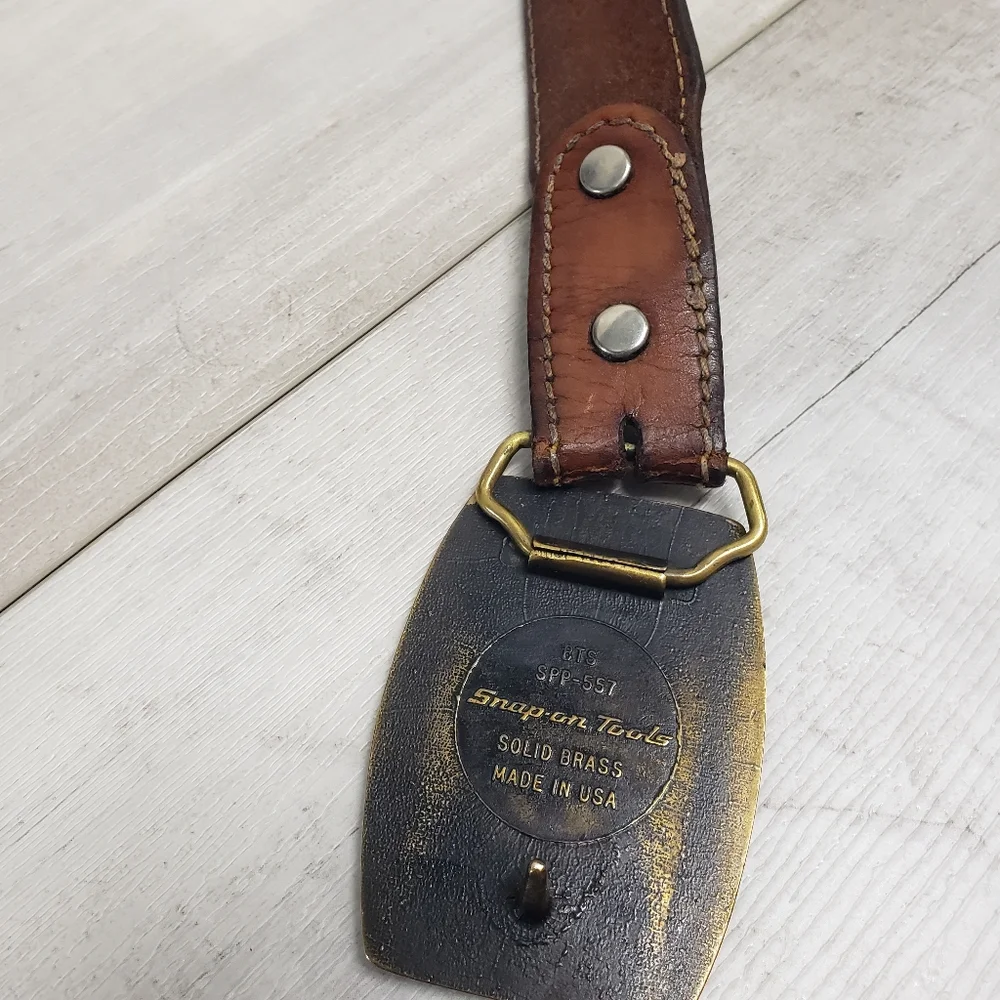 Vintage Snap On #1 Brown Leather Belt Brass Buckle Western
